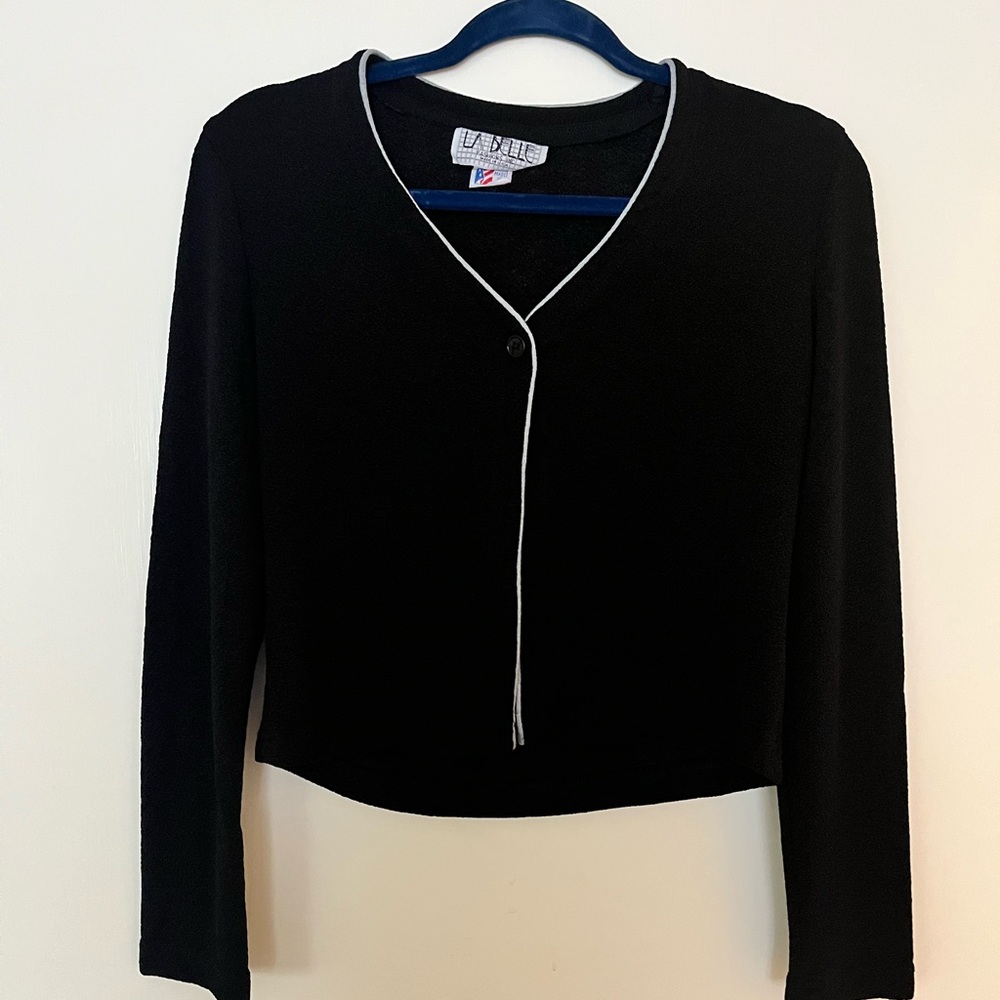 Black Cardigan with White Trim